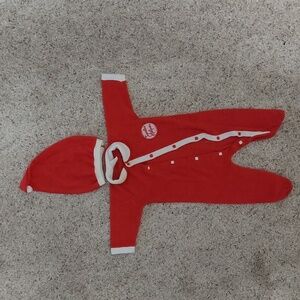 Baby Terry Santa's Helper onesie red Christmas outfit, size 0 to 3 months.